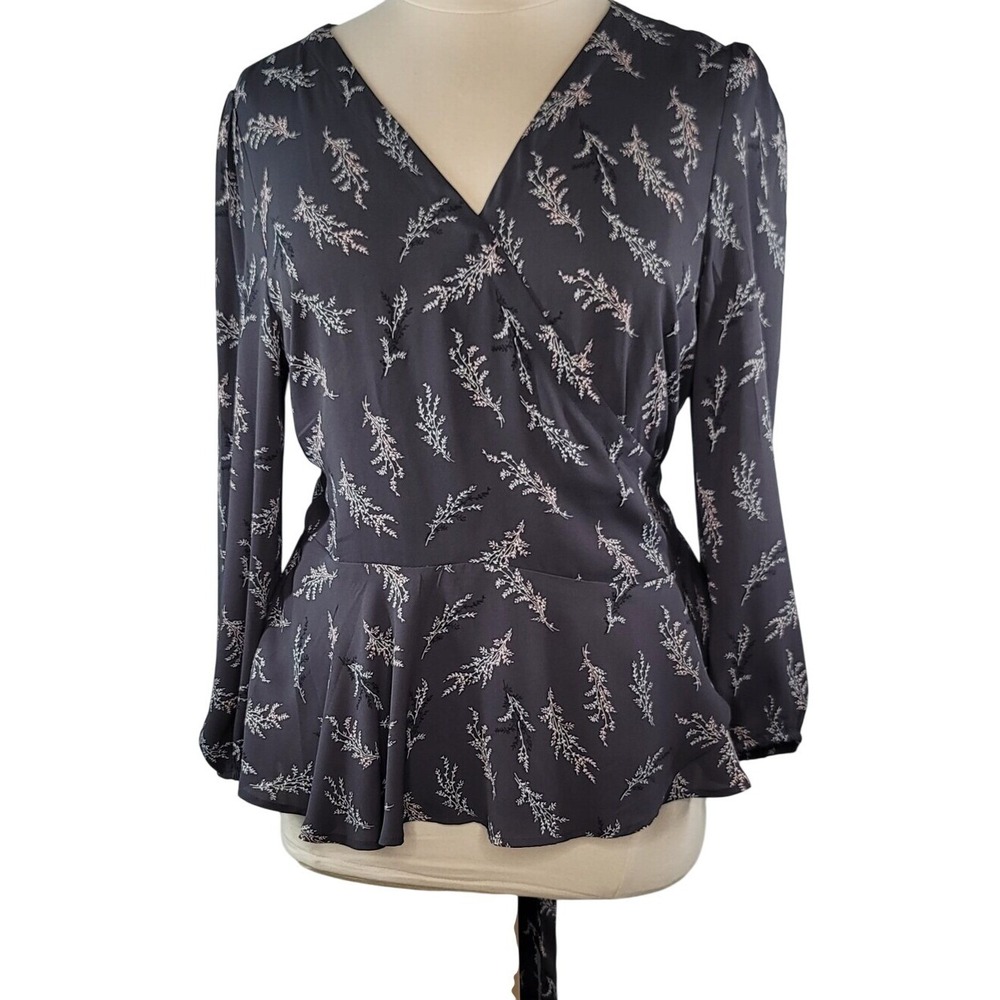 Loft‎ Gray Floral Wrap Peplum Blouse